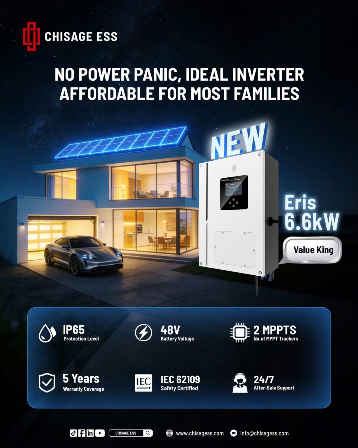 Hybrid Inverter CHISAGE 1 pha, 6.6KW