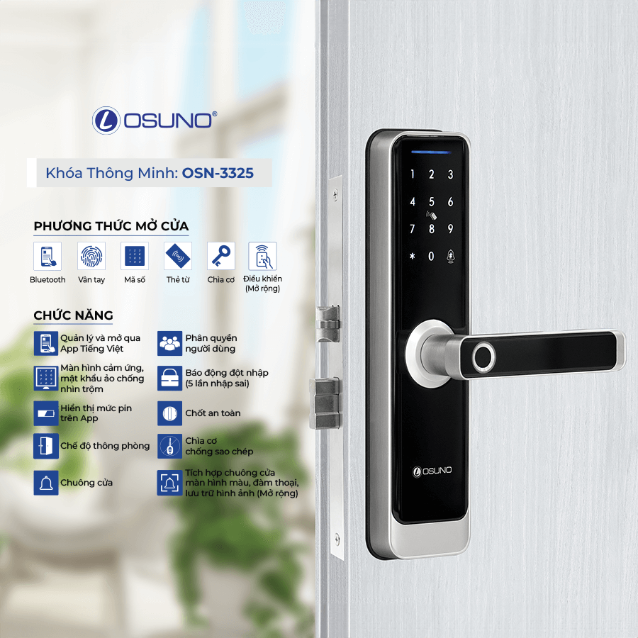 Khóa cửa điện tử công nghệ mở qua App OSN-3325