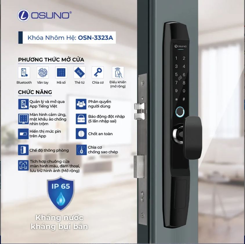 Khóa Vân Tay Cửa Nhôm Kính OSN-3323A