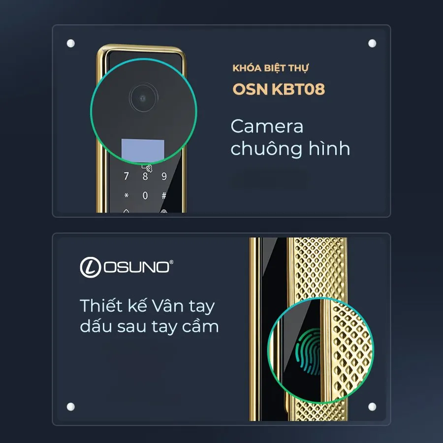 Khóa Cửa Vân Tay Đồng Mạ Vàng 24K OSN-KBT08