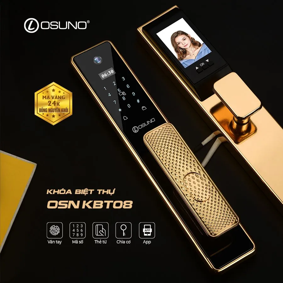 Khóa Cửa Vân Tay Đồng Mạ Vàng 24K OSN-KBT08
