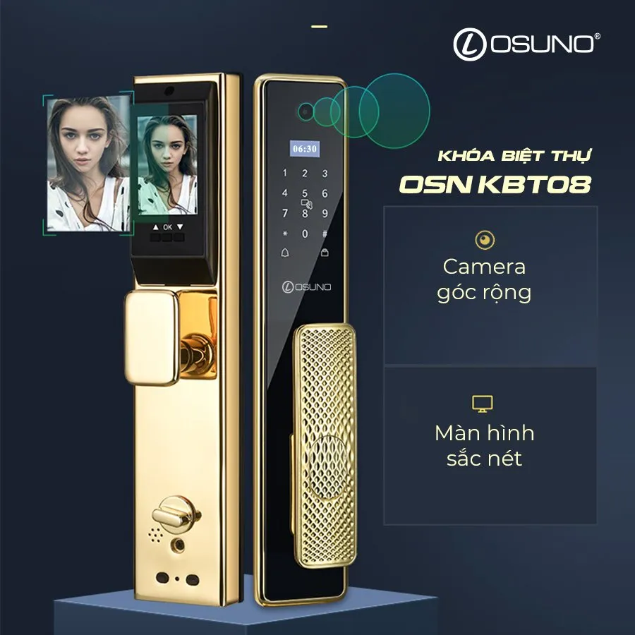 Khóa Cửa Vân Tay Đồng Mạ Vàng 24K OSN-KBT08