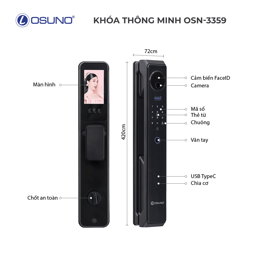 Khóa Cửa Thông Minh Face ID OSN-3359