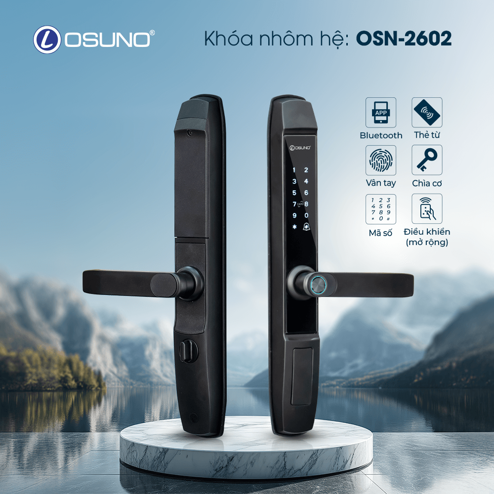 Khóa Vân Tay Cửa Nhôm OSN-2602 Chống Nước, 6 Chức Năng Mở Khóa