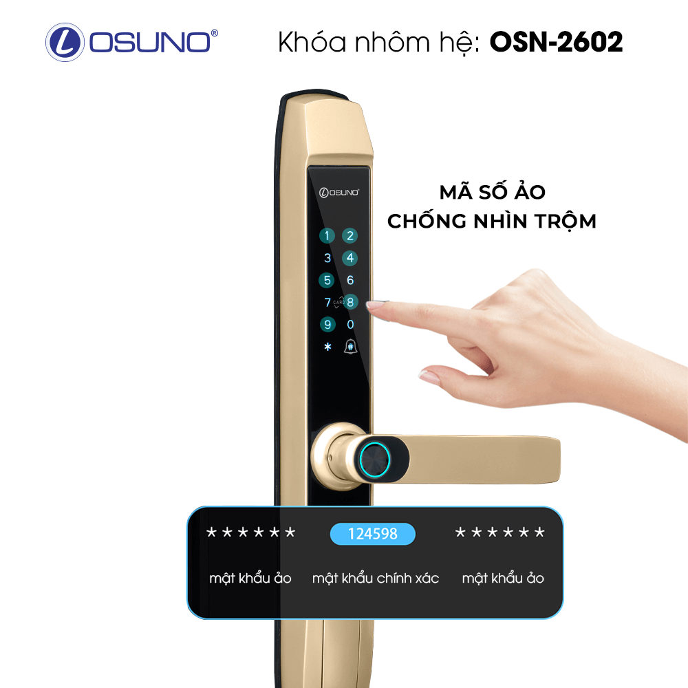 Khóa Vân Tay Cửa Nhôm OSN-2602 Chống Nước, 6 Chức Năng Mở Khóa
