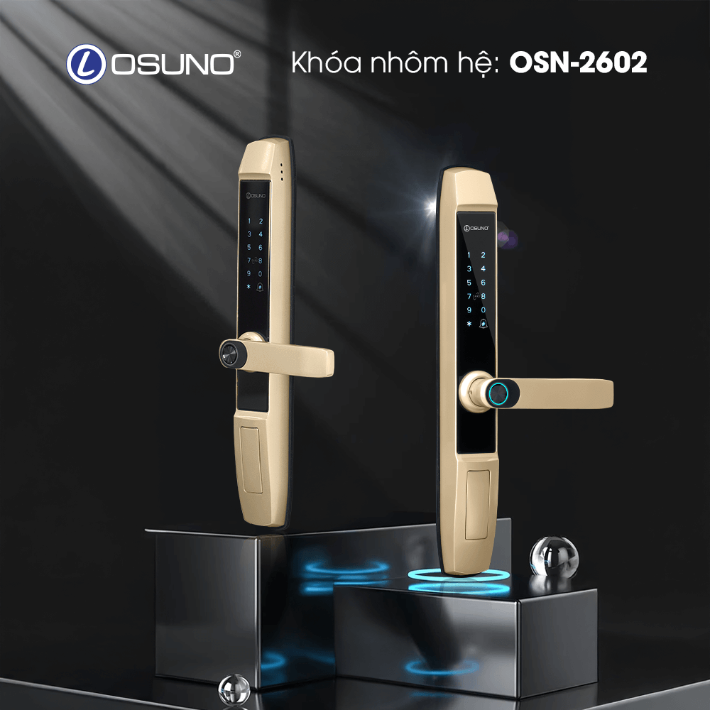 Khóa Vân Tay Cửa Nhôm OSN-2602 Chống Nước, 6 Chức Năng Mở Khóa