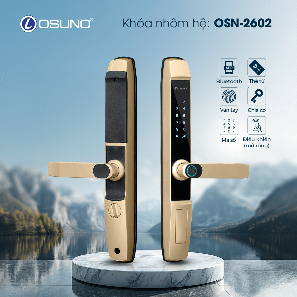 Khóa Vân Tay Cửa Nhôm OSN-2602 Chống Nước, 6 Chức Năng Mở Khóa