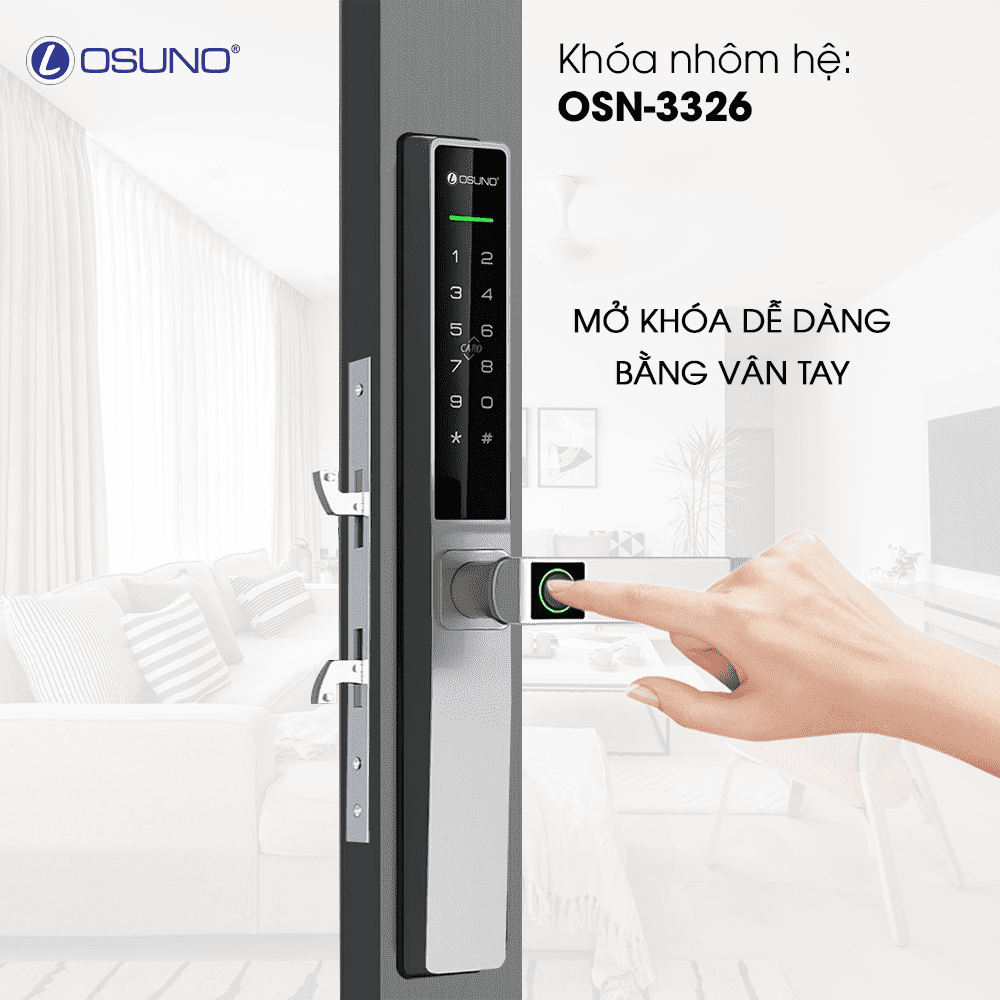 Khóa Vân Tay Nhôm Kính Chống Nước OSN-3326